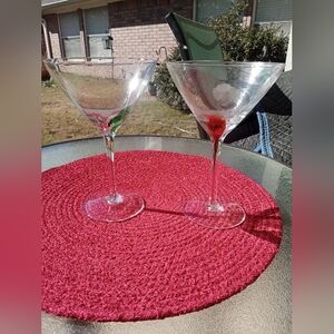 Elegant Clear Martini Glass Set Green Dot Stream Red Dot Stream